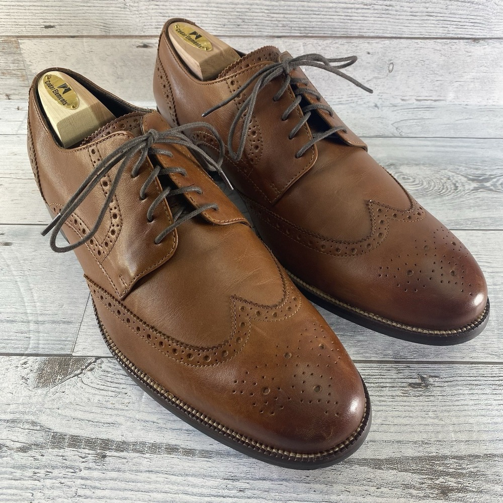 Cole Haan Benton Shoes Mens 12 M Brown‎ Leather Wingtip Oxford Classic Office